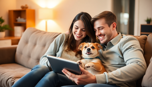 dog parents using an ipad with their dog, startup, dog registry, cat registry, pet tech, technology