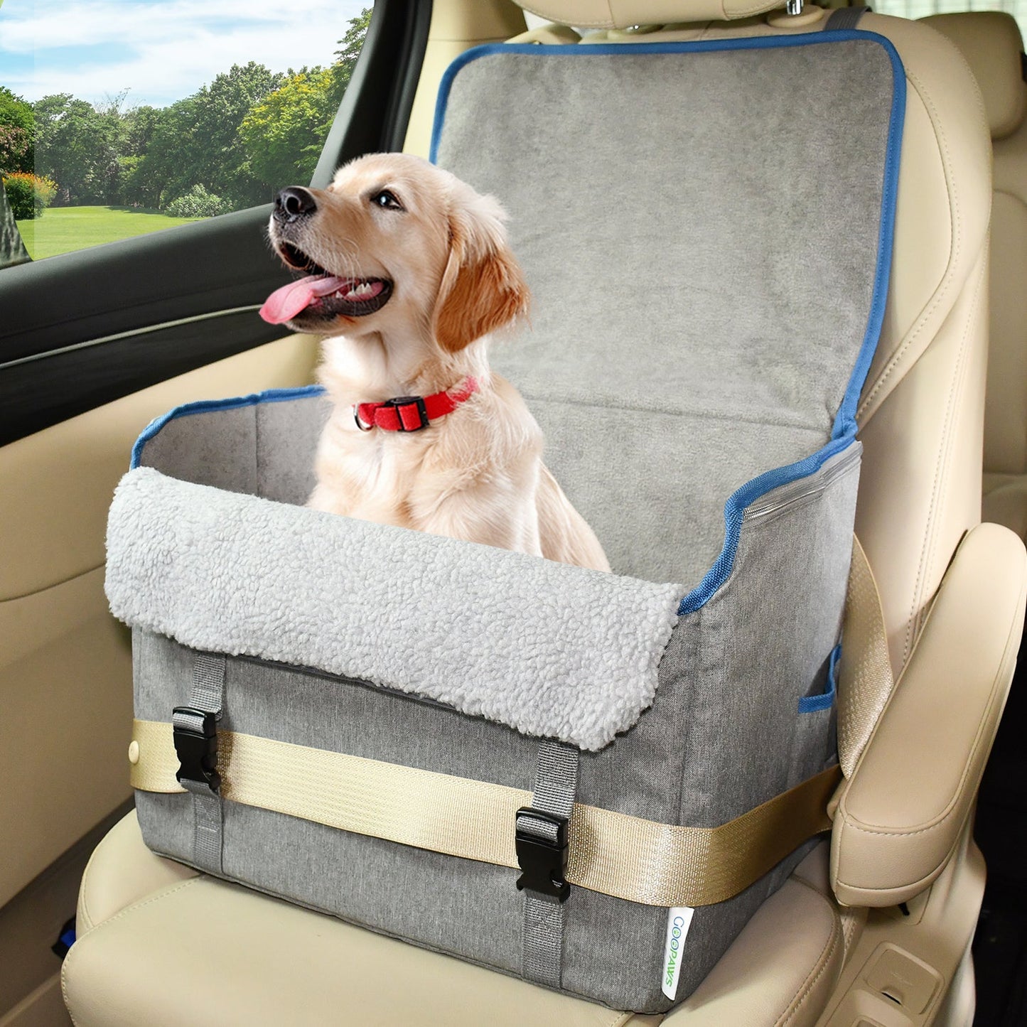 GOOPAWS Car Seat for Small & Medium Dogs, Portable With Clip-on Safety Leash, Waterproof, Grey 16''