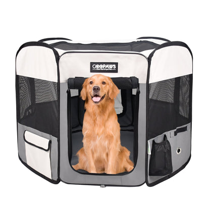 Jespet 2-Door Portable Soft-Sided Dog, Cat & Small Pet Exercise Playpen, Light Grey, 61''