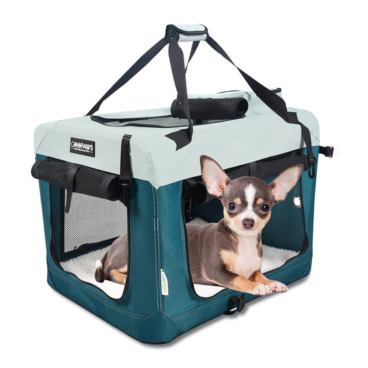 Jespet & GOOPAWS Indoor & Outdoor 3-Door Collapsible Soft-Sided Dog, Cat & Small Pet Crate, Teal Blue, 24''