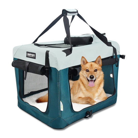 Jespet & GOOPAWS Indoor & Outdoor 3-Door Collapsible Soft-Sided Dog Crate, Teal Blue, 30''