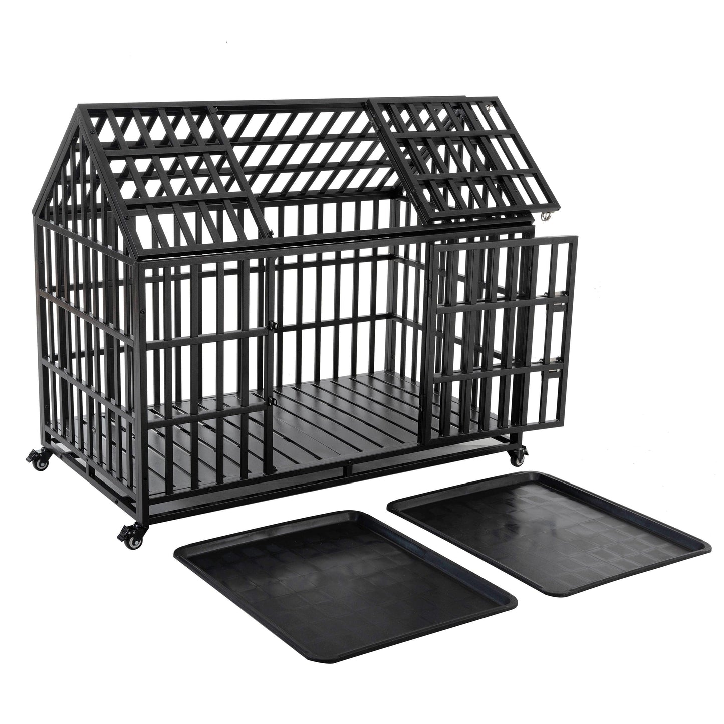 52" Heavy Duty Large Metal Dog Crate with Lockable Wheels