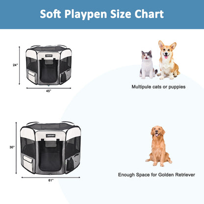 Jespet 2-Door Portable Soft-Sided Dog, Cat & Small Pet Exercise Playpen, Light Grey, 61''