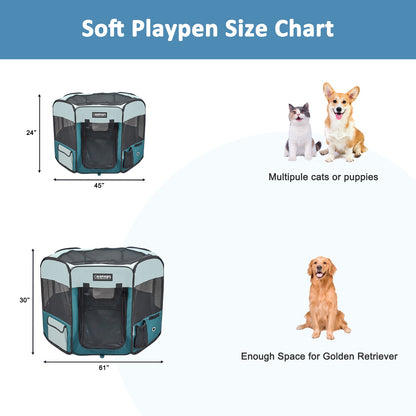 Jespet 2-Door Portable Soft-Sided Dog, Cat & Small Pet Exercise Playpen, Teal Blue, 45''