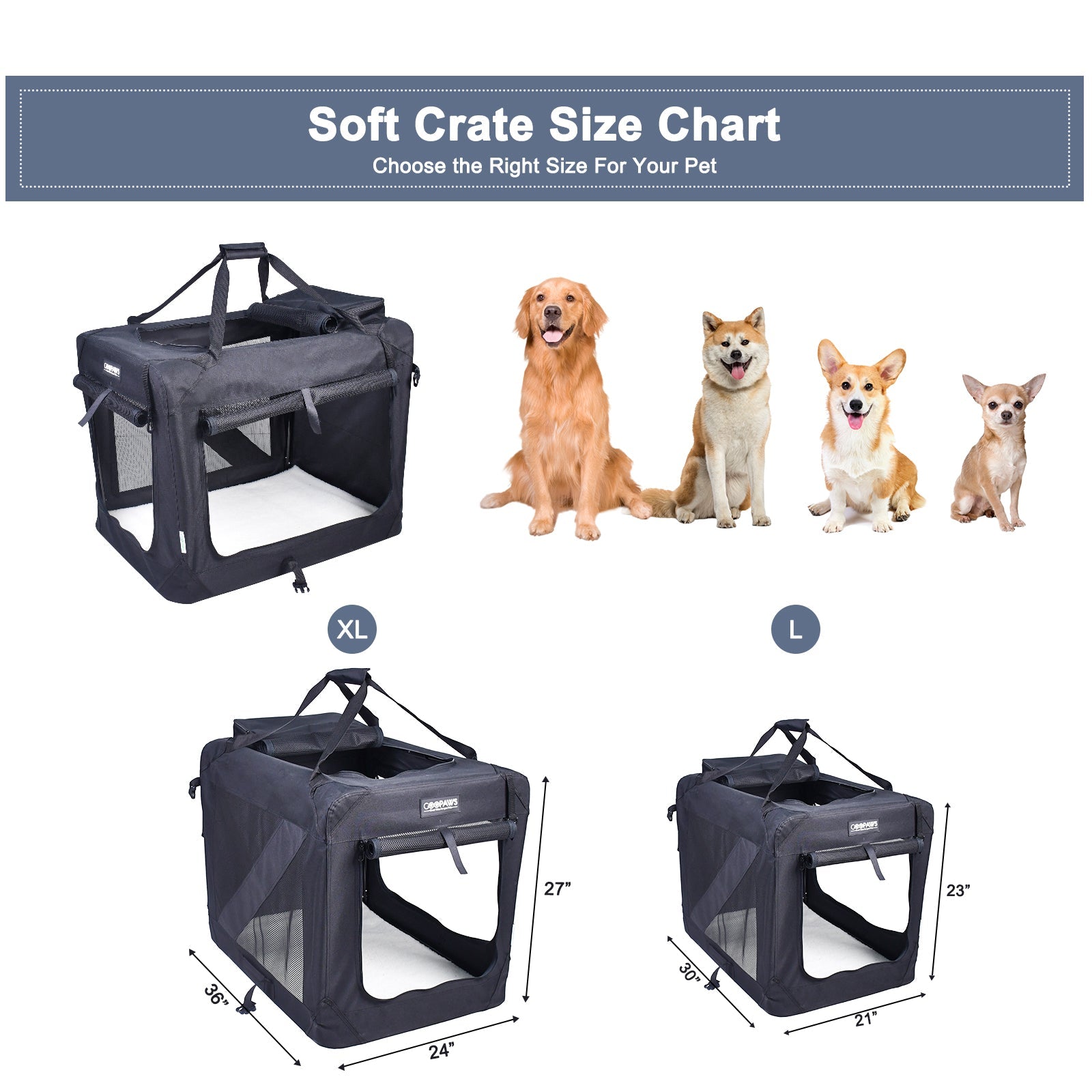 Jespet & GOOPAWS Indoor & Outdoor 3-Door Collapsible Soft-Sided Dog, Cat & Small Pet Crate - Pup List