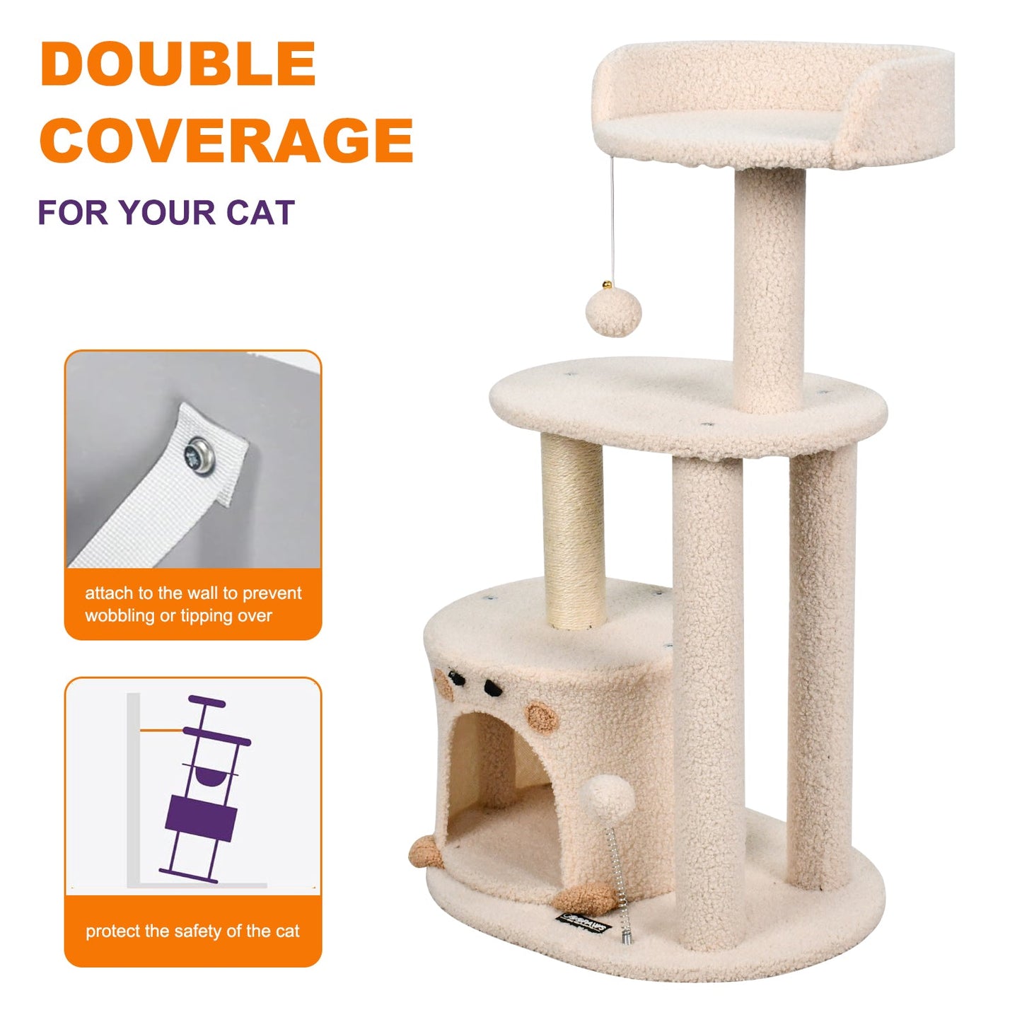 GOOPAWS 33-in Top Perch Cat Tree & Condo, Cream, 33.9''