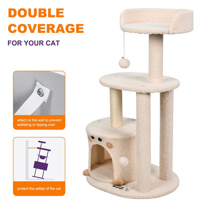 GOOPAWS 33-in Top Perch Cat Tree & Condo, Cream, 33.9''