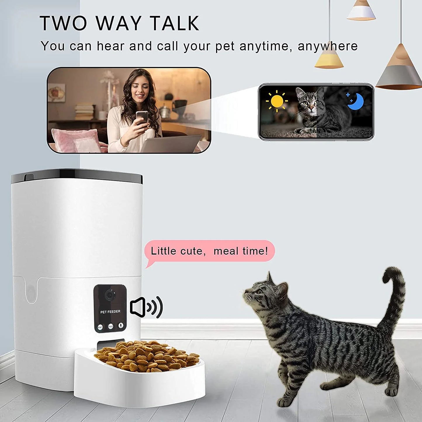 Automatic Pet Feeder with Camera, App Control, Voice Recorder, Timed Feeder for Schedule Feeding, Dual Power Supply,Wifi Pet Food Dispenser with App Control