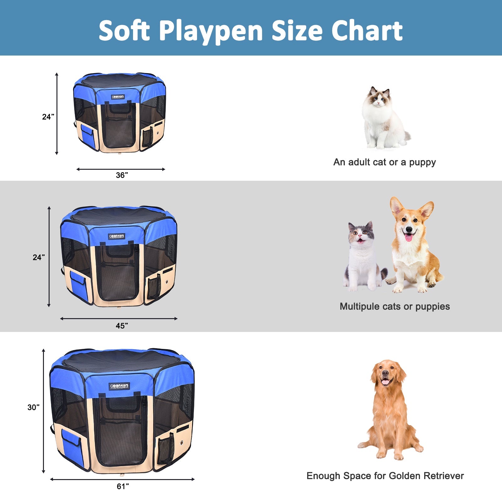 Jespet 2-Door Portable Soft-Sided Dog, Cat & Small Pet Exercise Playpen - Pup List