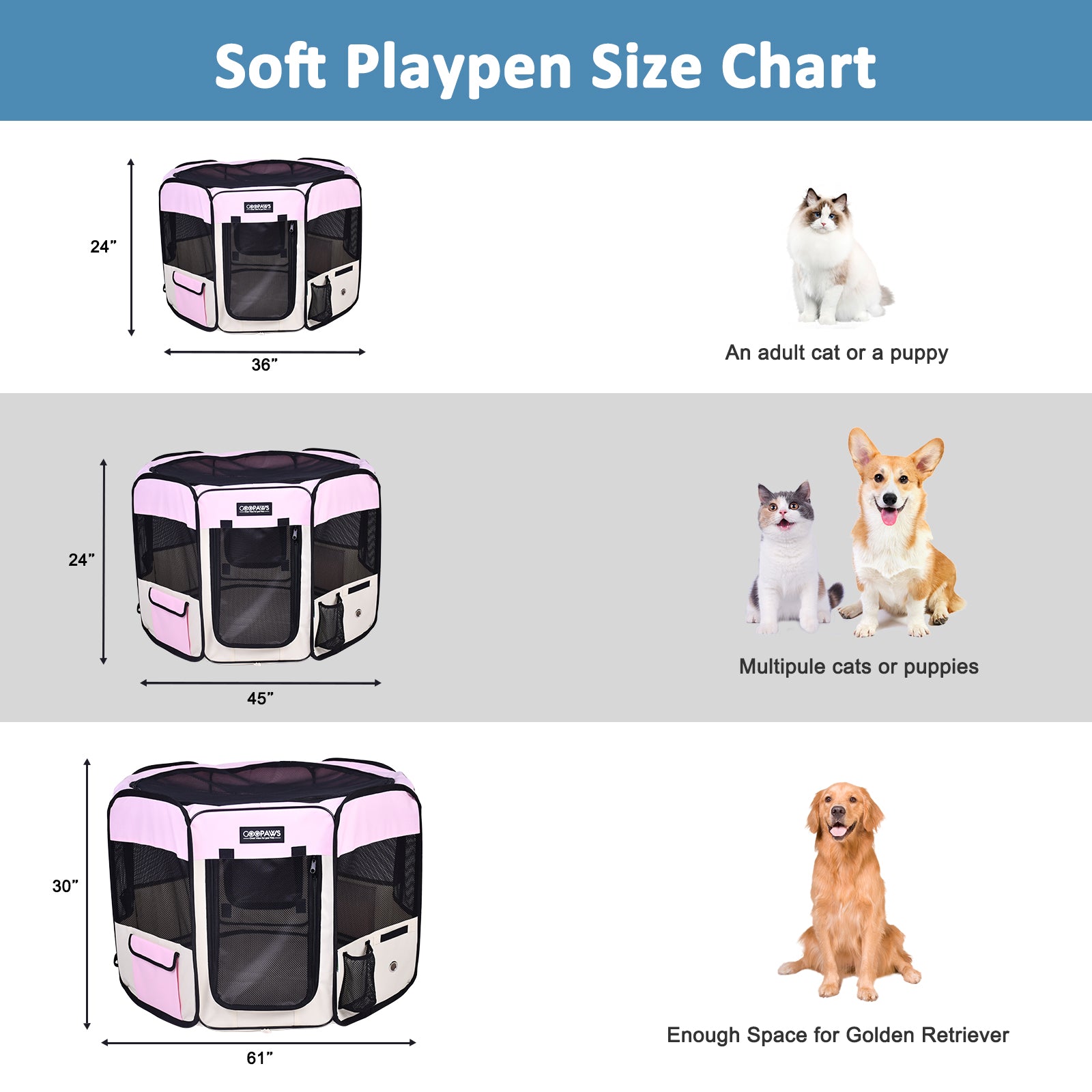 Jespet 2-Door Portable Soft-Sided Dog, Cat & Small Pet Exercise Playpen - Pup List