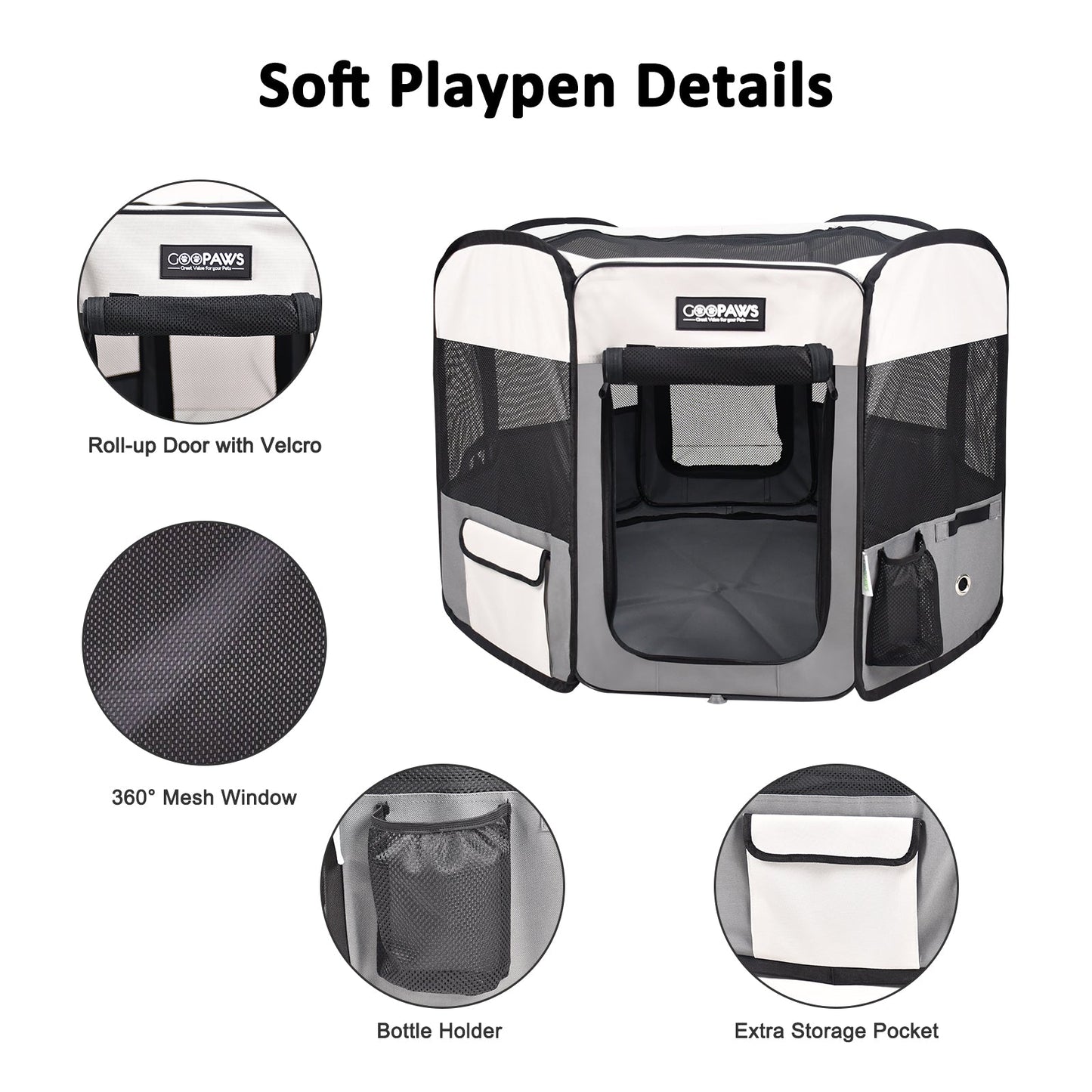 Jespet 2-Door Portable Soft-Sided Dog, Cat & Small Pet Exercise Playpen, Light Grey, 61''