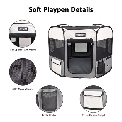 Jespet 2-Door Portable Soft-Sided Dog, Cat & Small Pet Exercise Playpen, Light Grey, 45''