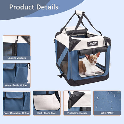 Jespet & GOOPAWS Indoor & Outdoor 3-Door Collapsible Soft-Sided Dog, Cat & Small Pet Crate, Lake Blue, 24''