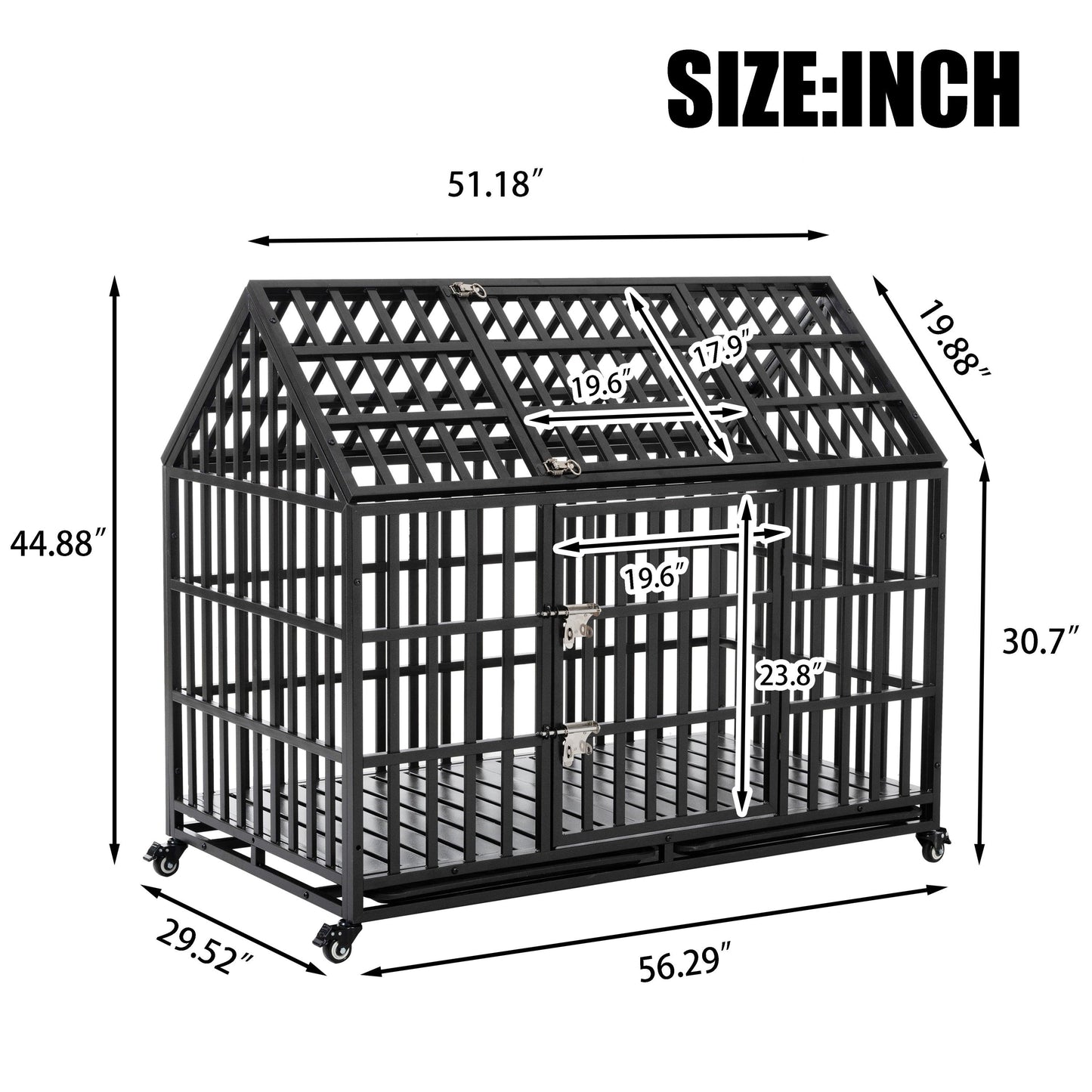 52" Heavy Duty Large Metal Dog Crate with Lockable Wheels