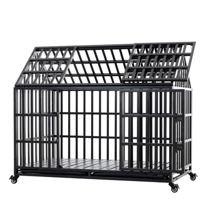 52" Heavy Duty Large Metal Dog Crate with Lockable Wheels