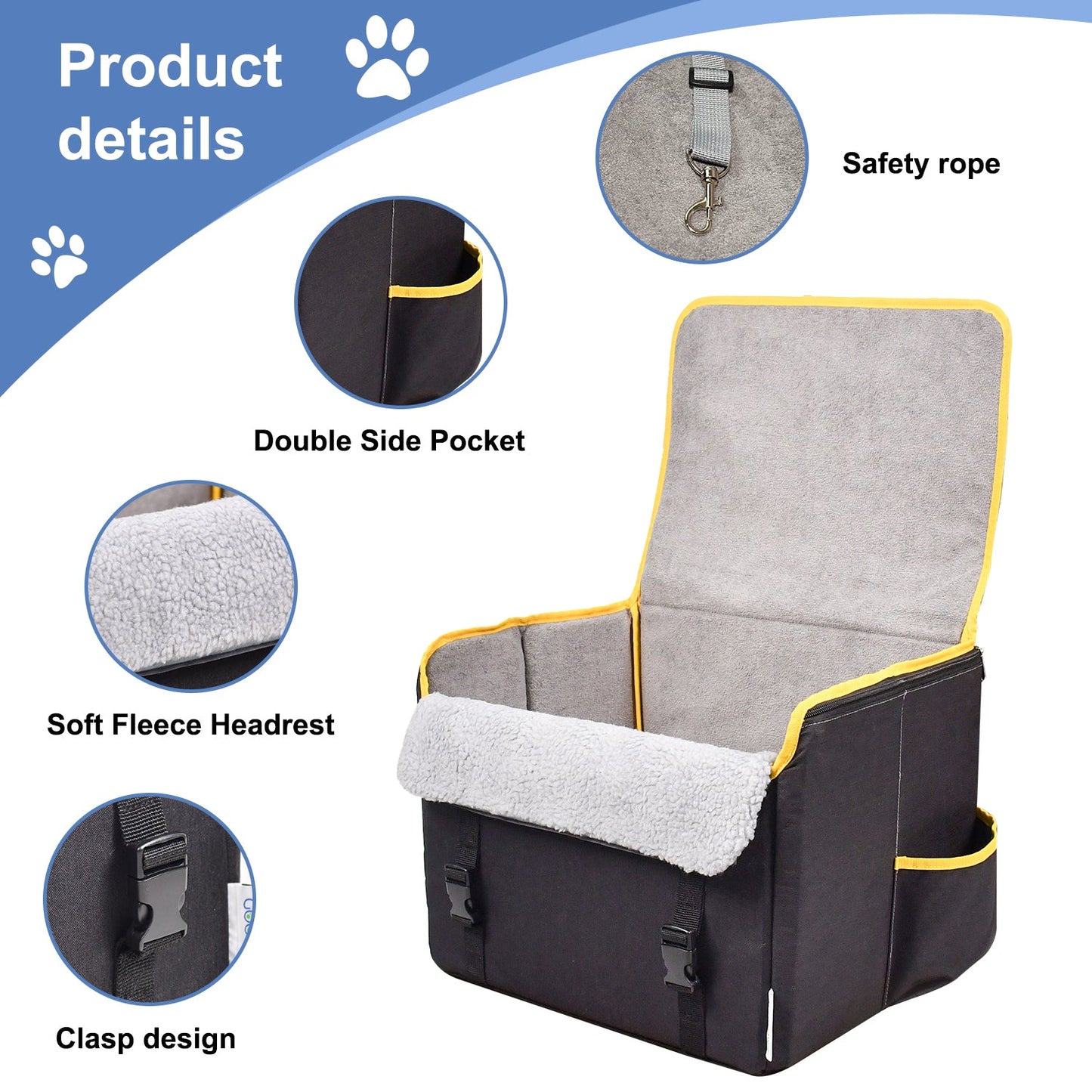 GOOPAWS Car Seat for Small & Medium Dogs, Portable With Clip-on Safety Leash, Waterproof, Black 16''