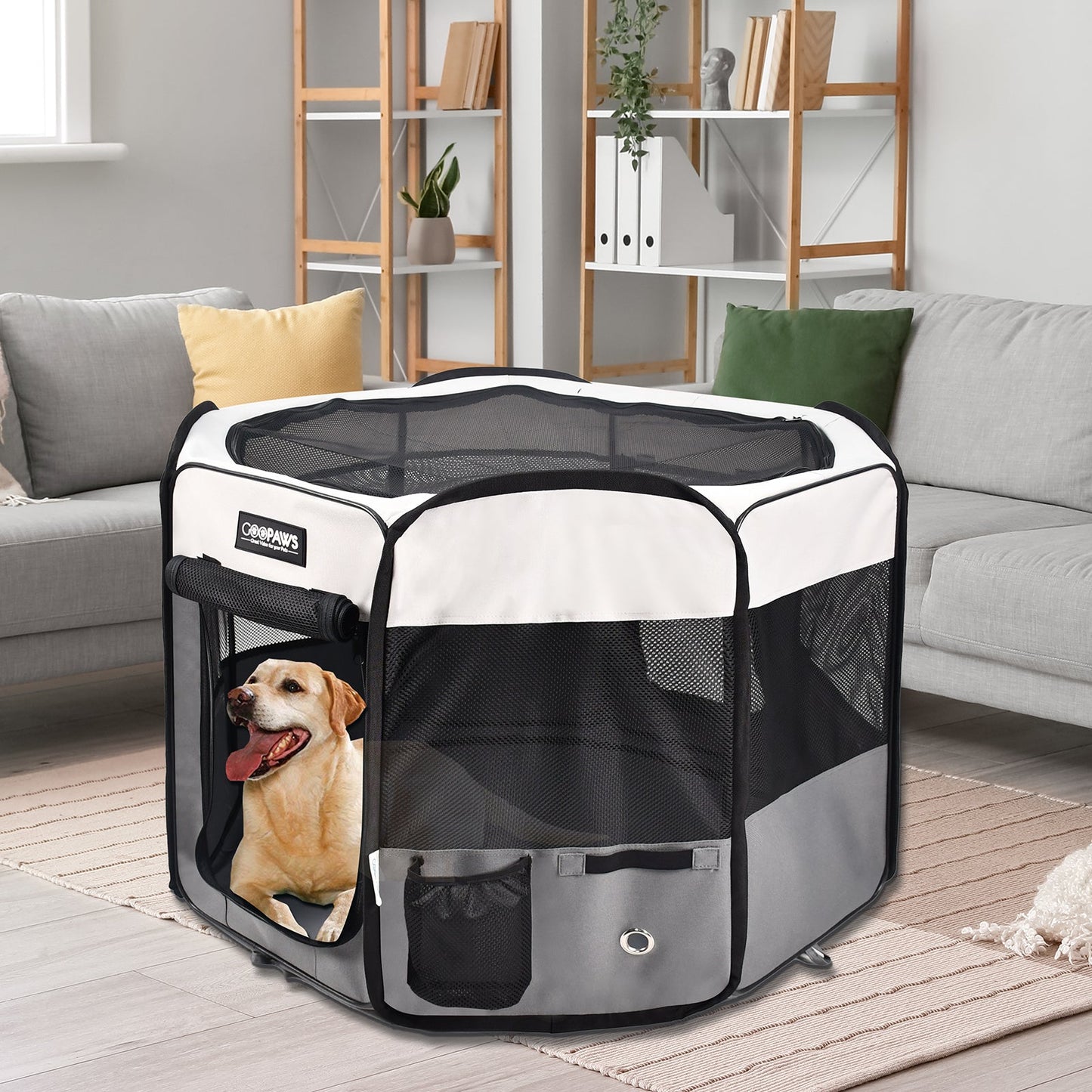 Jespet 2-Door Portable Soft-Sided Dog, Cat & Small Pet Exercise Playpen, Light Grey, 61''