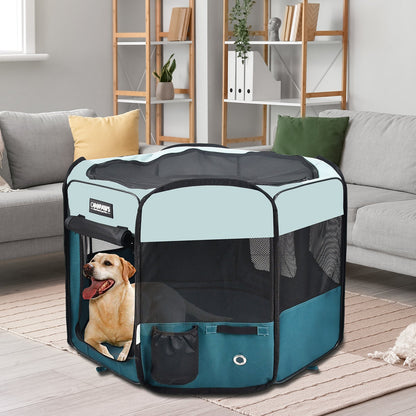 Jespet 2-Door Portable Soft-Sided Dog, Cat & Small Pet Exercise Playpen, Teal Blue, 45''