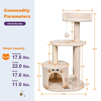 GOOPAWS 33-in Top Perch Cat Tree & Condo, Cream, 33.9''