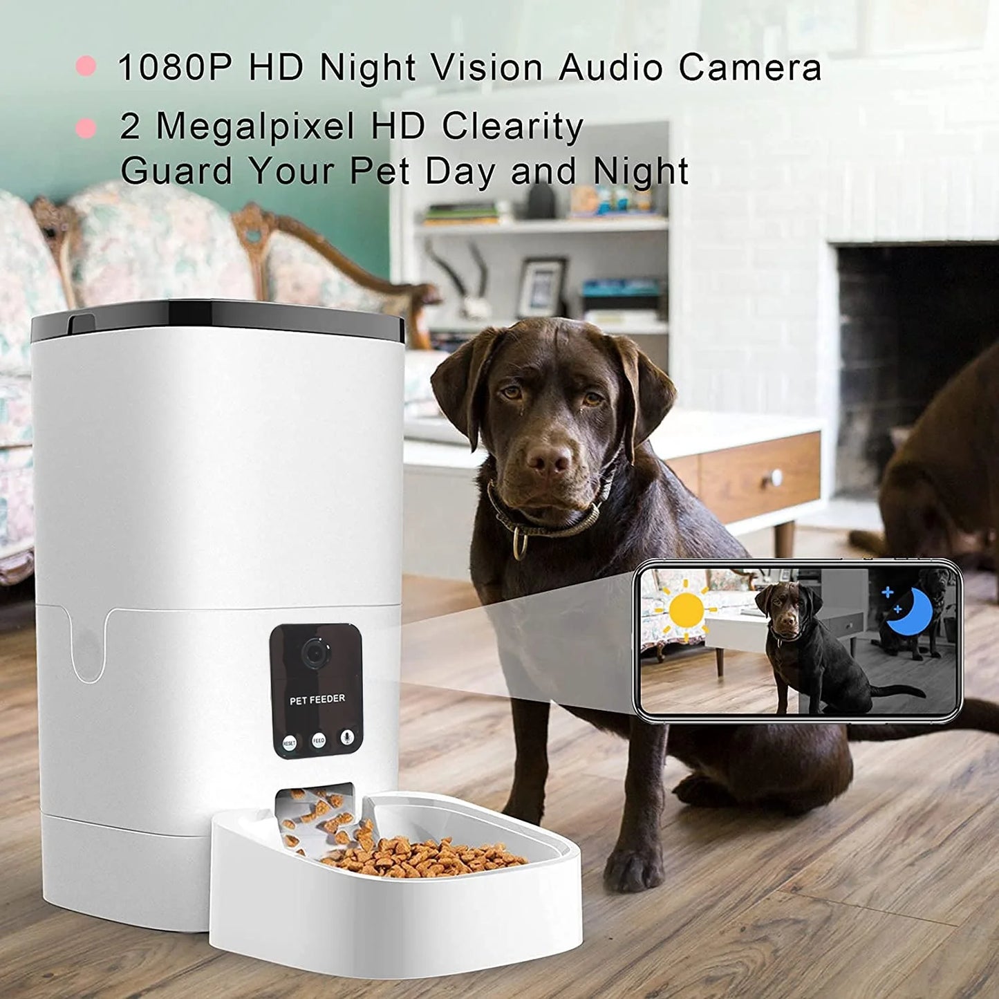 Automatic Pet Feeder with Camera, App Control, Voice Recorder, Timed Feeder for Schedule Feeding, Dual Power Supply,Wifi Pet Food Dispenser with App Control