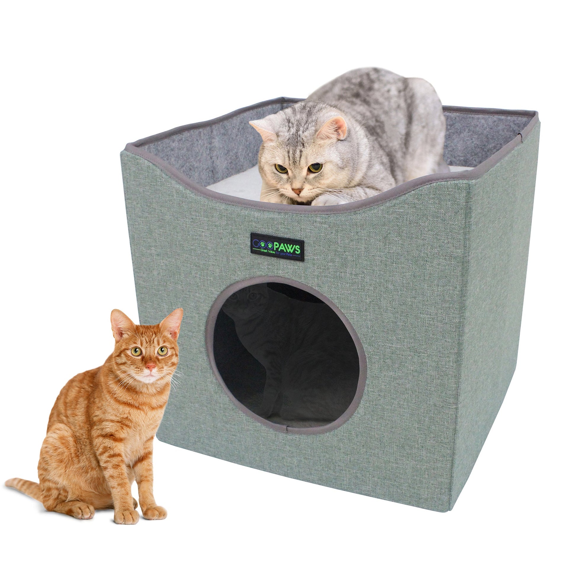 GOOPAWS Foldable Cat Condo, Cat Cube House & Sleeper Bed Cave, Green - Pup List