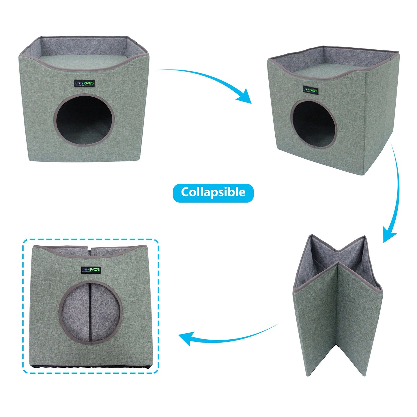 GOOPAWS Foldable Cat Condo, Cat Cube House & Sleeper Bed Cave, Green - Pup List