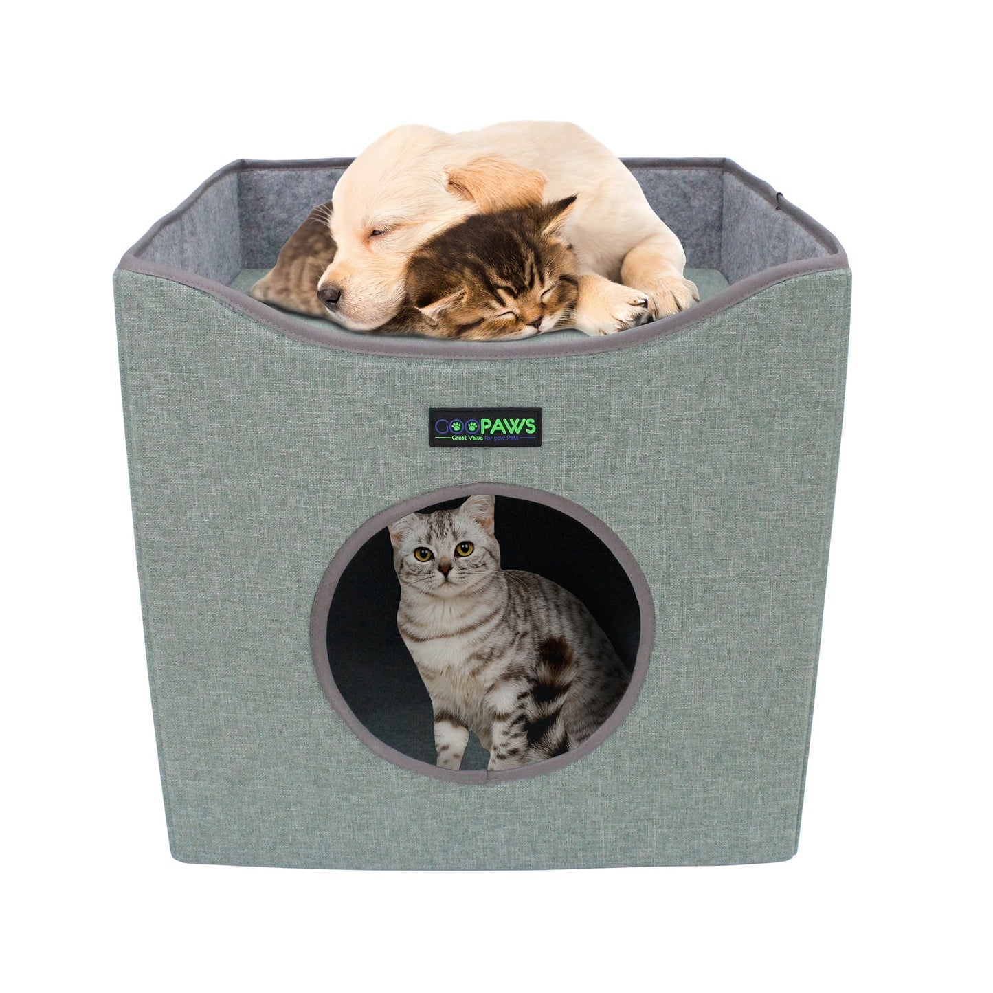 GOOPAWS Foldable Cat Condo, Cat Cube House & Sleeper Bed Cave, Green - Pup List