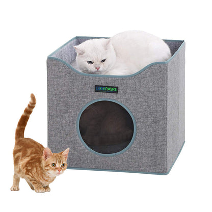 GOOPAWS Foldable Cat Condo, Cat Cube House & Sleeper Bed, Smoke Grey - Pup List