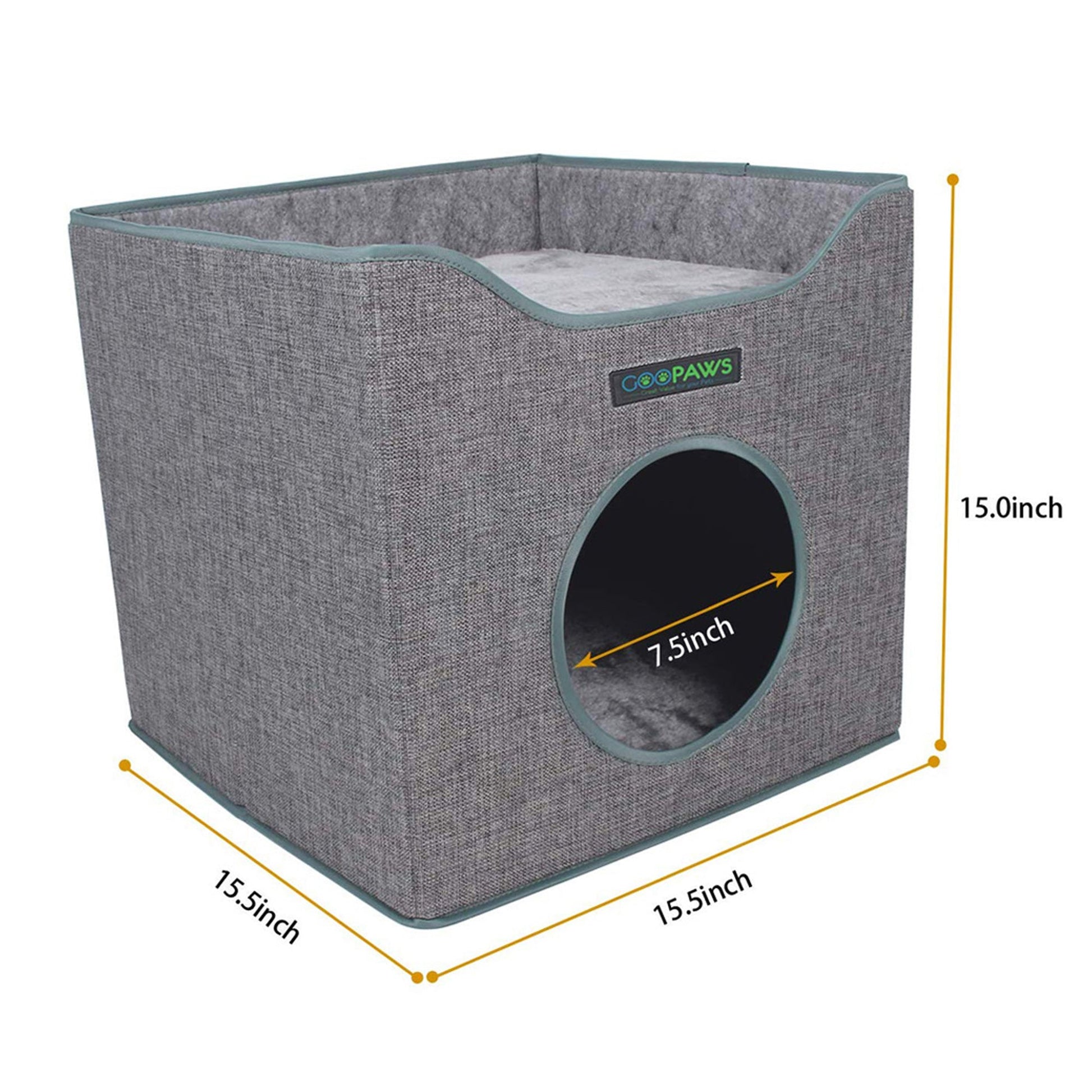 GOOPAWS Foldable Cat Condo, Cat Cube House & Sleeper Bed, Smoke Grey - Pup List