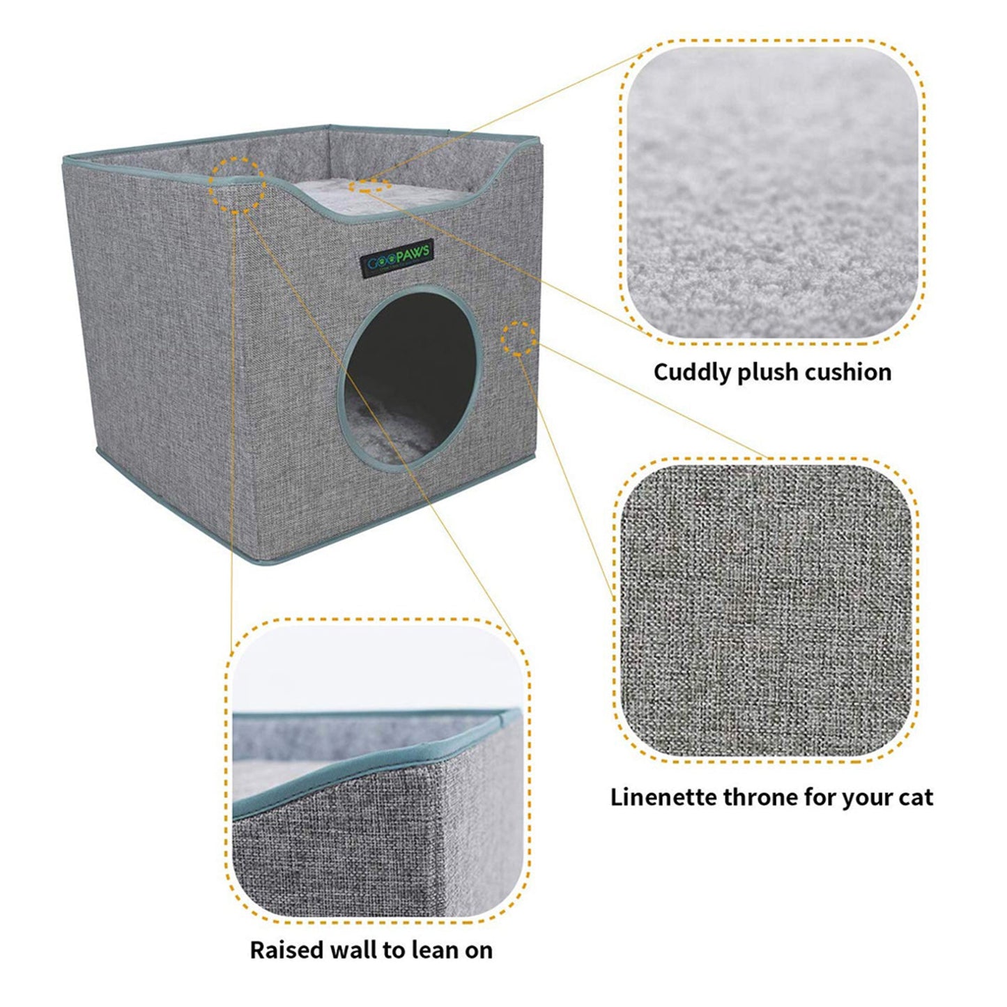 GOOPAWS Foldable Cat Condo, Cat Cube House & Sleeper Bed, Smoke Grey - Pup List