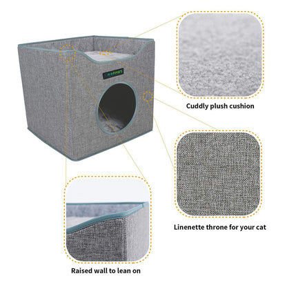 GOOPAWS Foldable Cat Condo, Cat Cube House & Sleeper Bed, Smoke Grey - Pup List