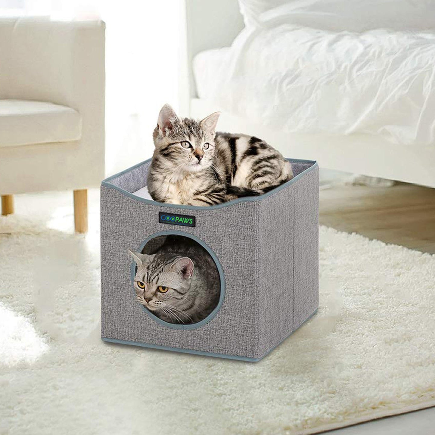 GOOPAWS Foldable Cat Condo, Cat Cube House & Sleeper Bed, Smoke Grey - Pup List