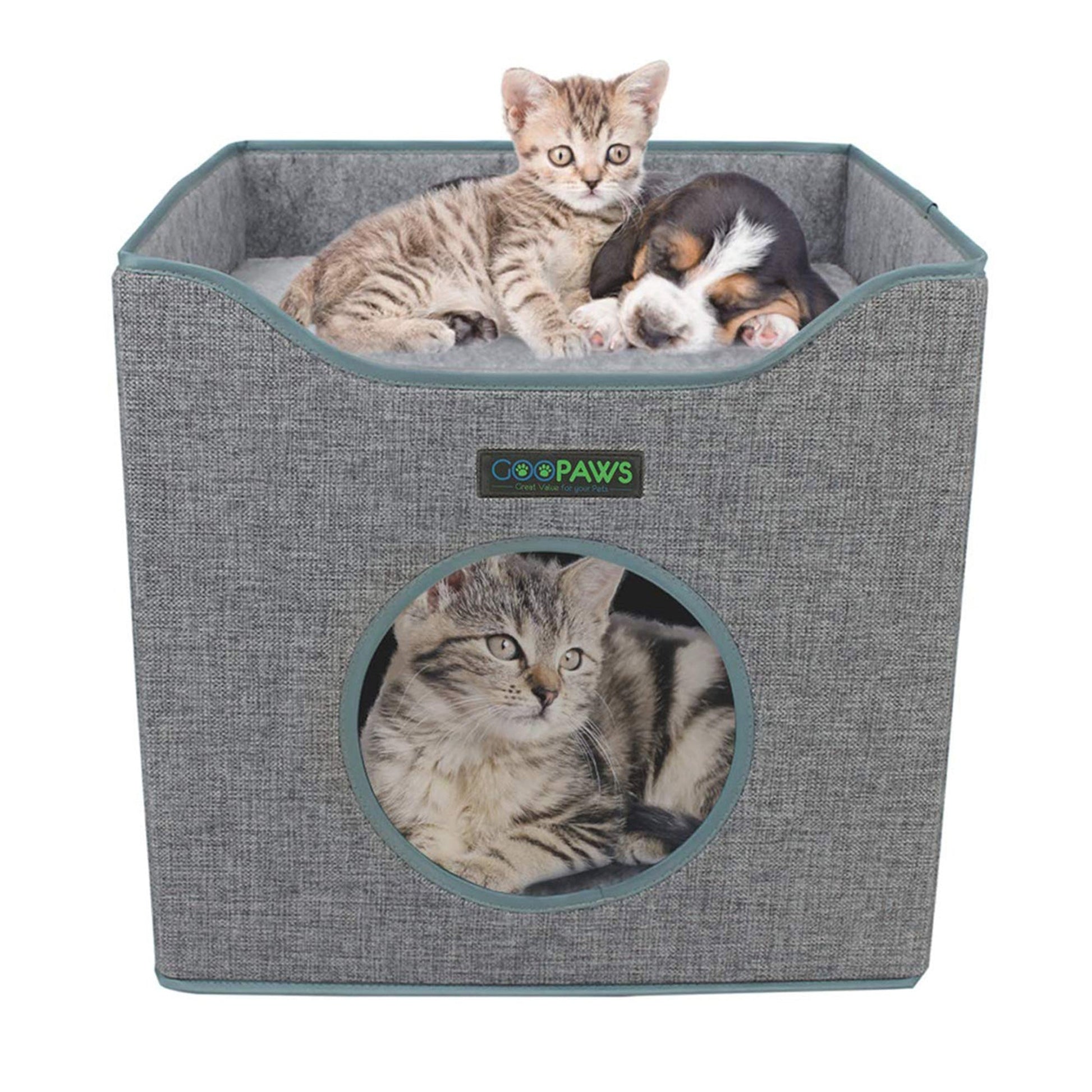 GOOPAWS Foldable Cat Condo, Cat Cube House & Sleeper Bed, Smoke Grey - Pup List