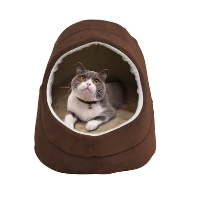 GOOPAWS Cave Covered for Small Dog & Cat Warming Burrow, Brown - Pup List