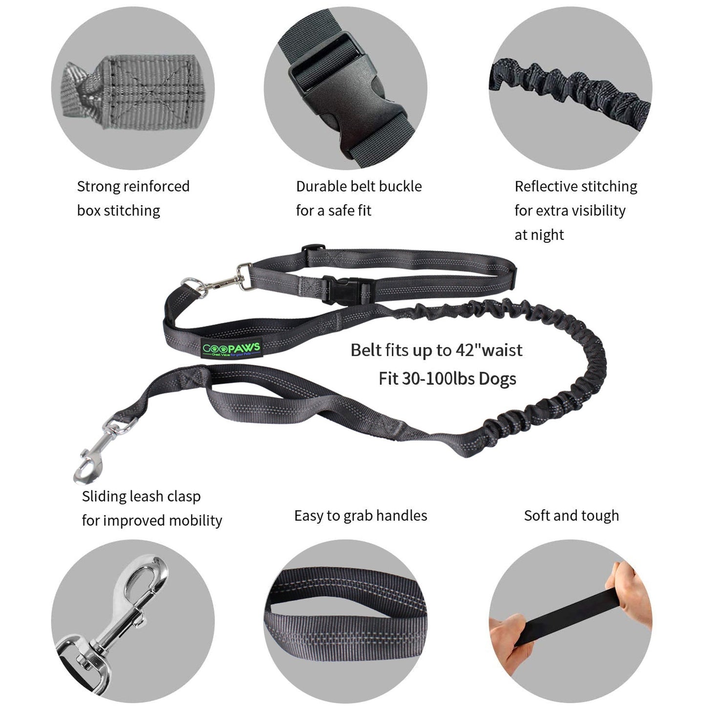 GOOPAWS No Pull Hands-Free Bungee Dog Leash for Hiking and Running, Jespet Reflective Leash - Pup List