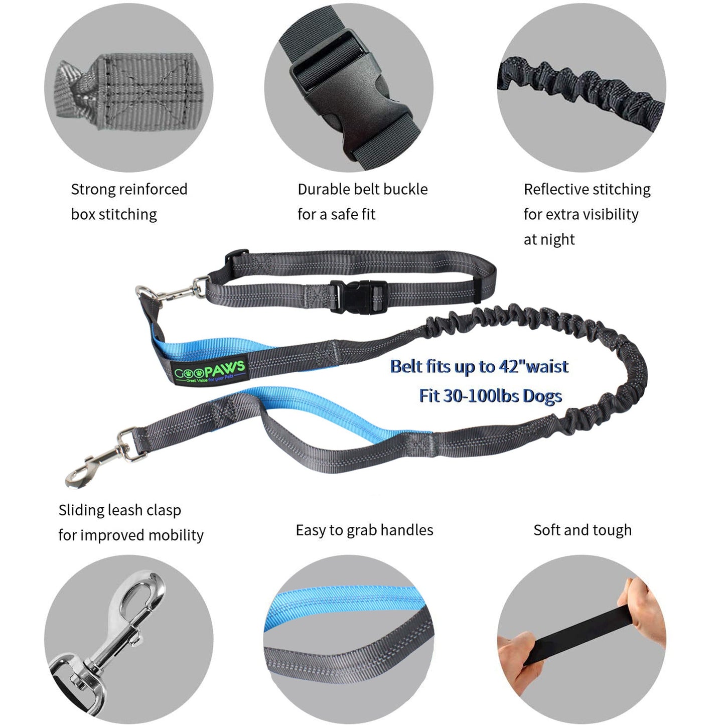 GOOPAWS No Pull Hands-Free Bungee Dog Leash for Hiking and Running, Jespet Reflective Leash - Pup List