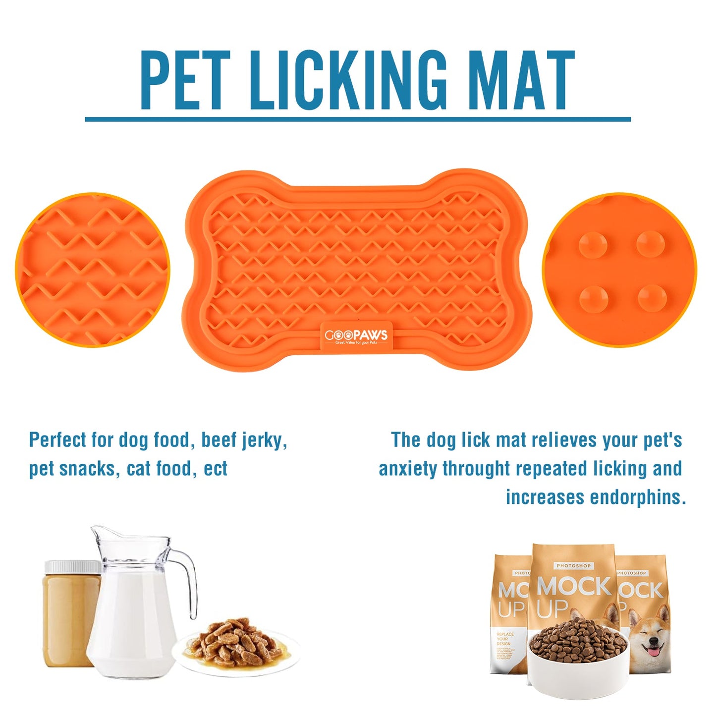 GOOPAWS Licking Mat 2 Pack, Orange & Blue