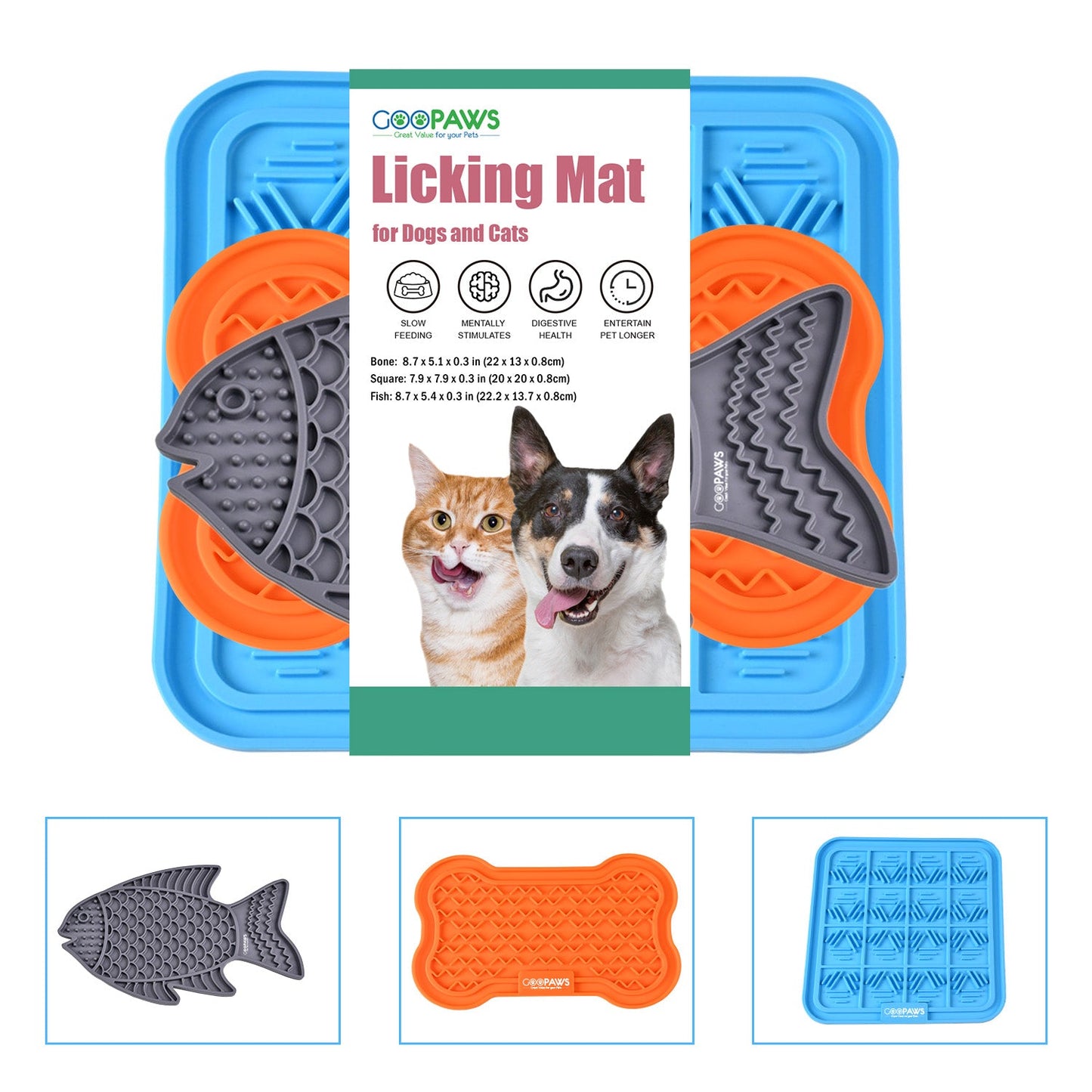 GOOPAWS Licking Mat 3 Pack, Orange & Grey & Blue