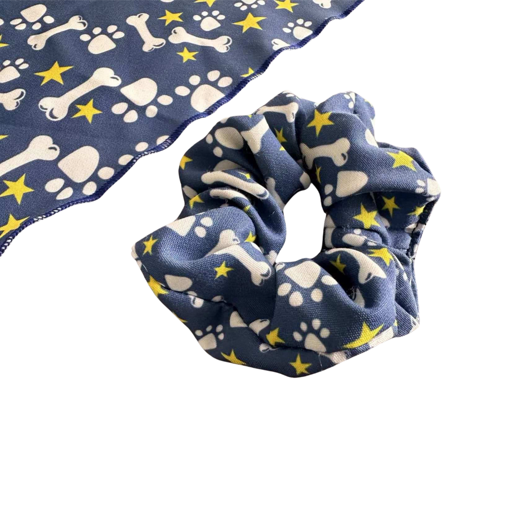 Pawsitively Adorable: Blue Matching Dog Bandana and Hair Scrunchie Set