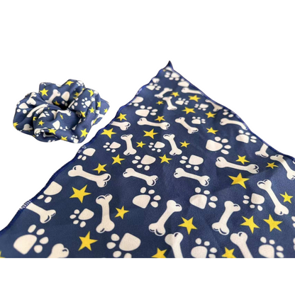 Pawsitively Adorable: Blue Matching Dog Bandana and Hair Scrunchie Set