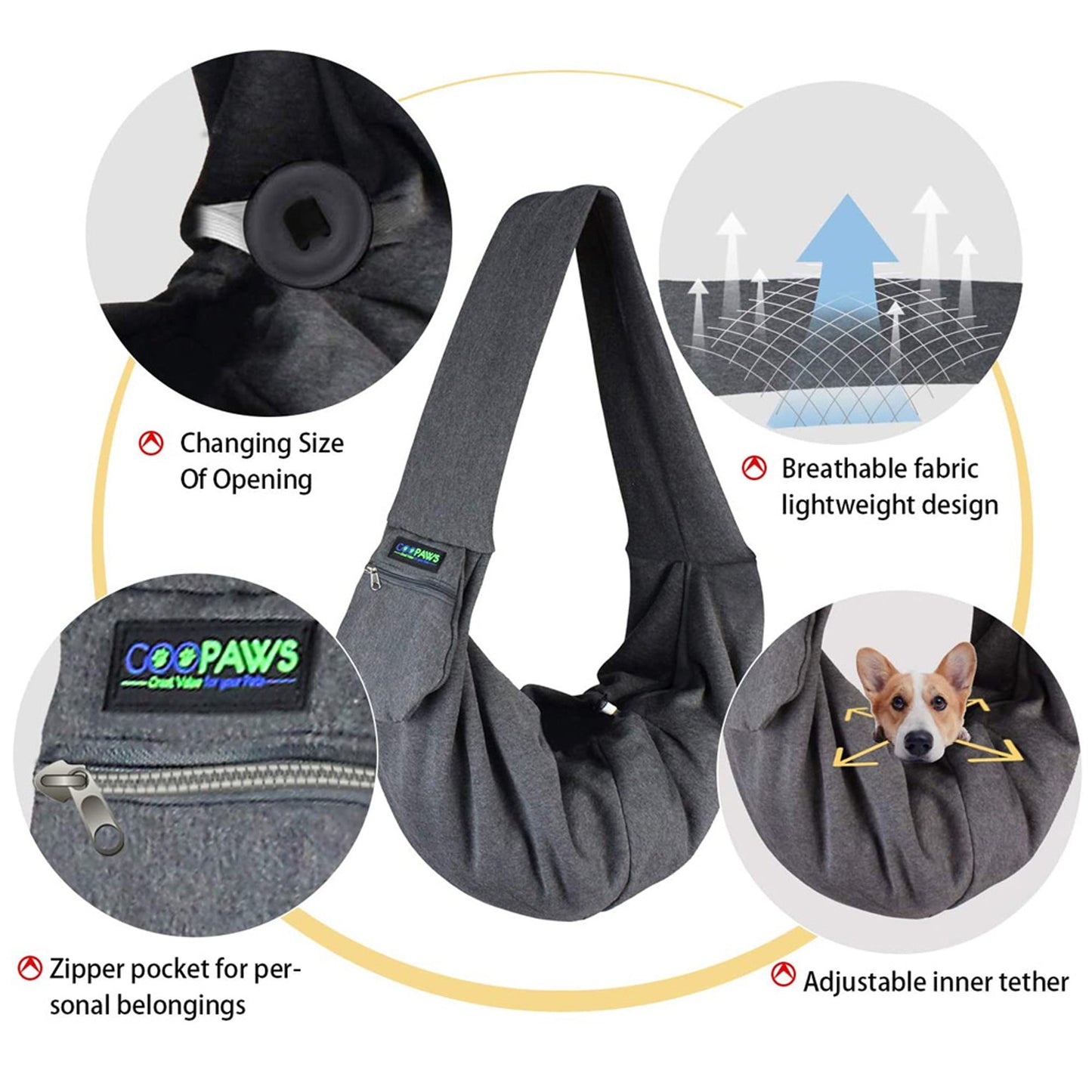 GOOPAWS Comfy Hands-Free Dog & Cat Sling - Pup List