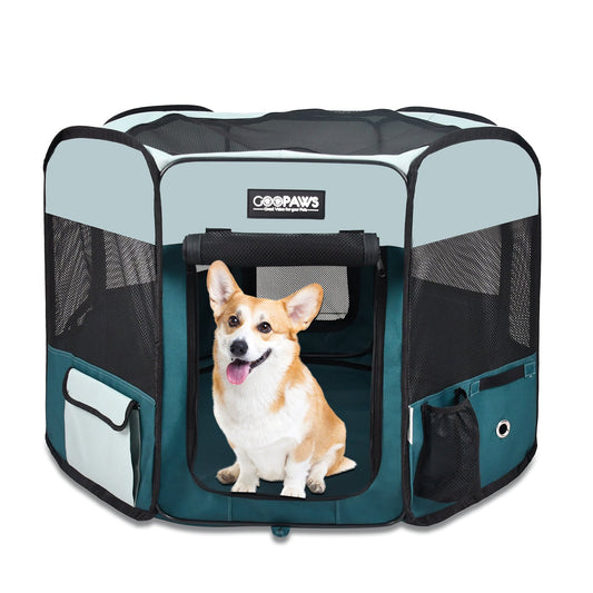 Jespet 2-Door Portable Soft-Sided Dog, Cat & Small Pet Exercise Playpen, Teal Blue, 45''