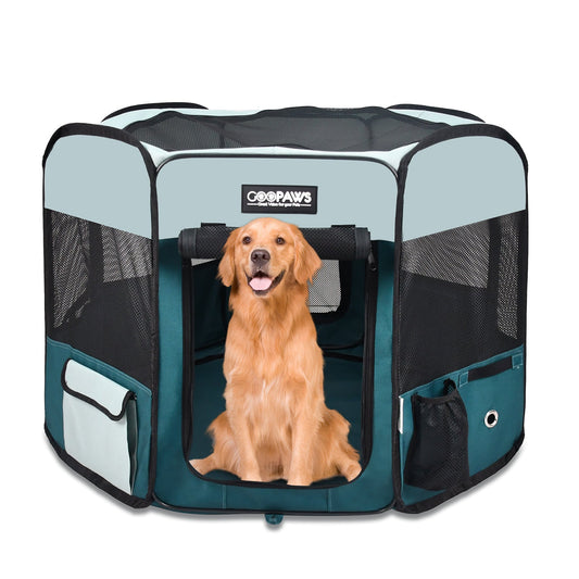 Jespet 2-Door Portable Soft-Sided Dog, Cat & Small Pet Exercise Playpen, Teal Blue, 61''