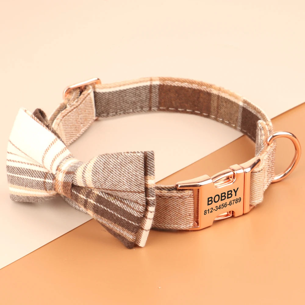 Plaid Collar with Bowtie with Free Engraving - Pup List