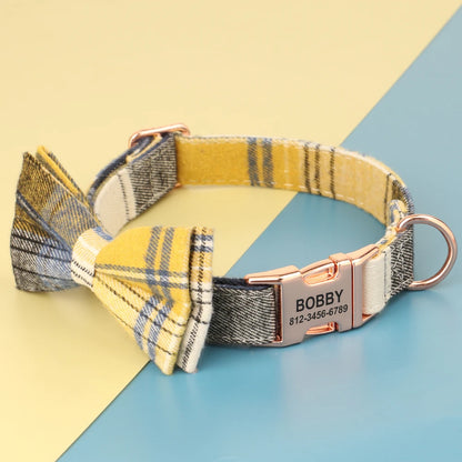 Plaid Collar with Bowtie with Free Engraving - Pup List