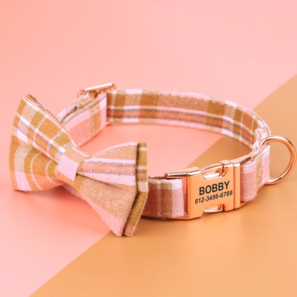 Plaid Collar with Bowtie with Free Engraving - Pup List