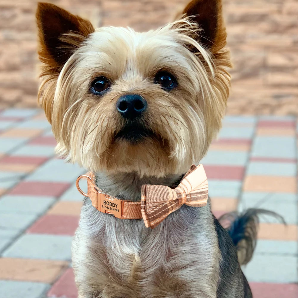 Plaid Collar with Bowtie with Free Engraving - Pup List