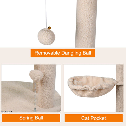 GOOPAWS 3-Tier Faux Fur Cat Tree & Condo With Hammock, Cream, 58.7''