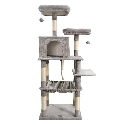 GOOPAWS Multi-Level Cat Tree & Condo With Hammock, Light Grey, 63''