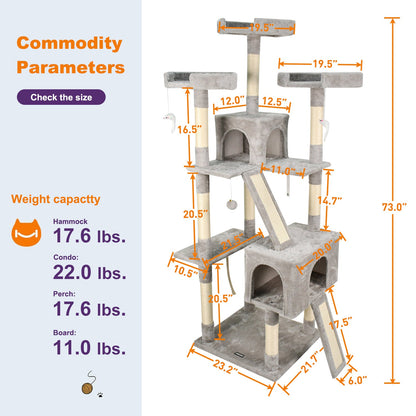 GOOPAWS Multi-Level 72-in Cat Tree & Condo, Grey, 72''